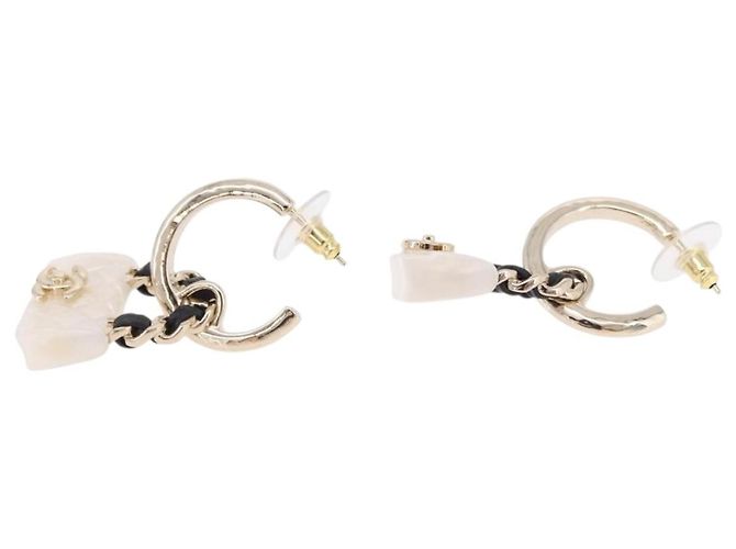 Orecchini a cerchio CHANEL Motif COCO Mark in Metallo Oro Bianco CC Auth SW2656SM D'oro - vista 11