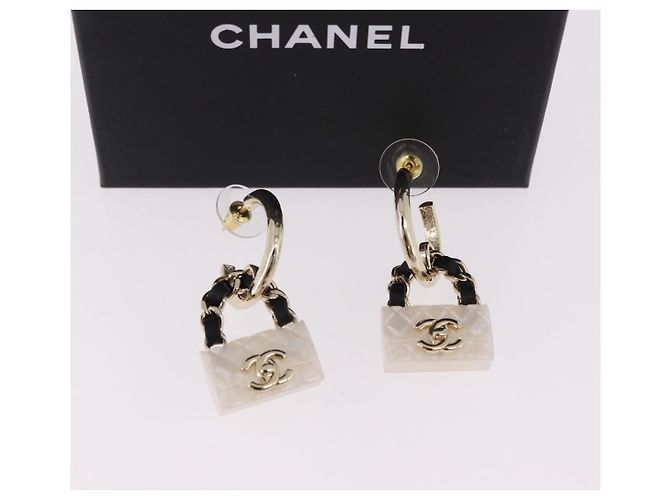 Orecchini a cerchio CHANEL Motif COCO Mark in Metallo Oro Bianco CC Auth SW2656SM D'oro - vista 13