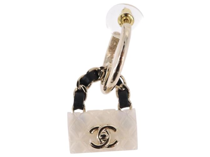 Orecchini a cerchio CHANEL Motif COCO Mark in Metallo Oro Bianco CC Auth SW2656SM D'oro - vista 3