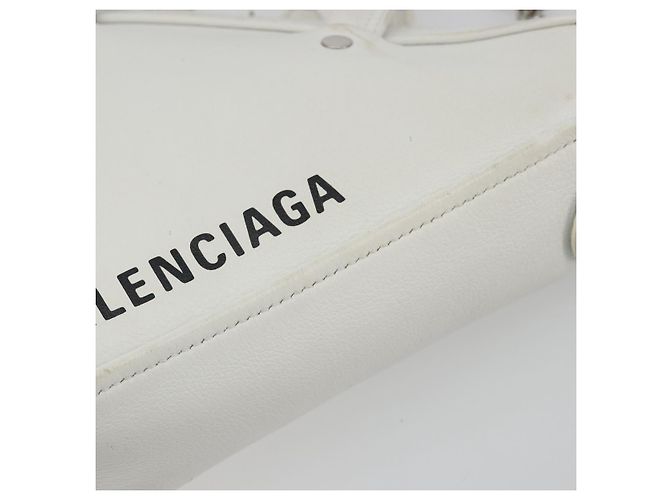Borsa Duffel Triangle BALENCIAGA in pelle 2way Bianco Argento 527272 Auth bs35637A - vista 12