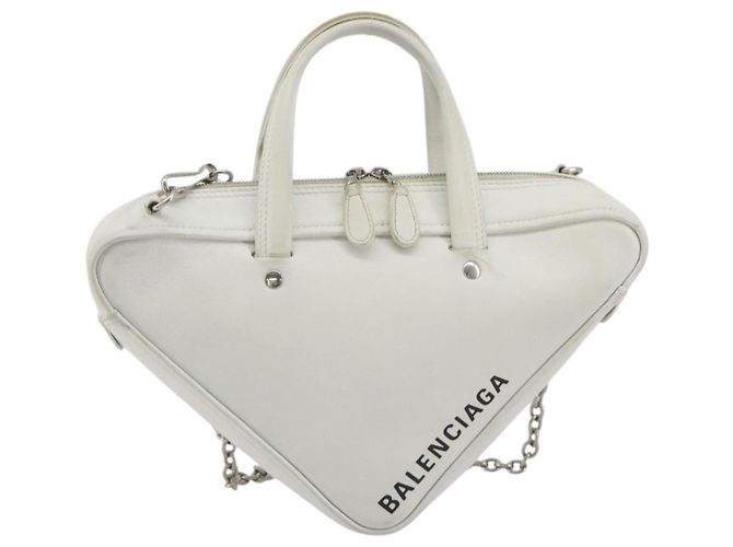 Borsa Duffel Triangle BALENCIAGA in pelle 2way Bianco Argento 527272 Auth bs35637A - vista 2