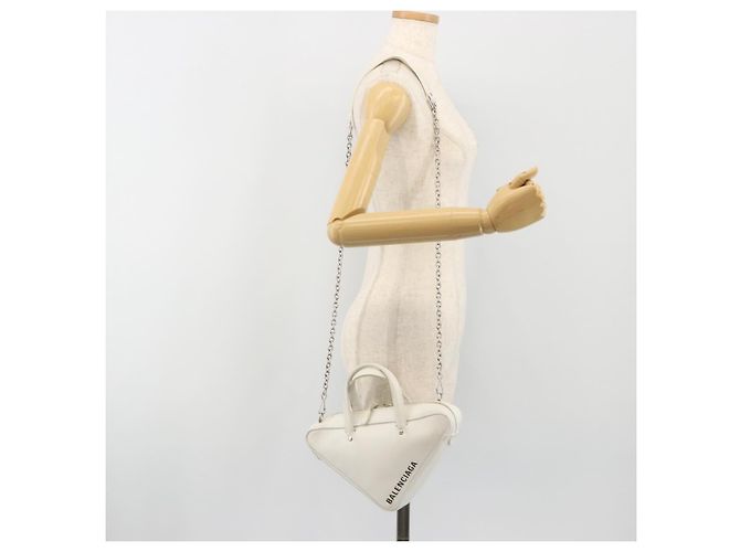 Borsa Duffel Triangle BALENCIAGA in pelle 2way Bianco Argento 527272 Auth bs35637A - vista 28