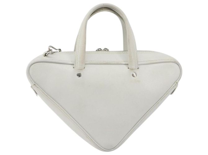 Borsa Duffel Triangle BALENCIAGA in pelle 2way Bianco Argento 527272 Auth bs35637A - vista 3