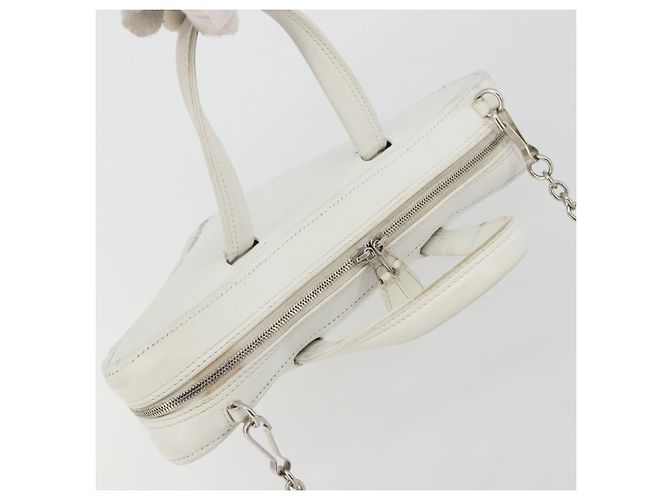 Borsa Duffel Triangle BALENCIAGA in pelle 2way Bianco Argento 527272 Auth bs35637A - vista 6
