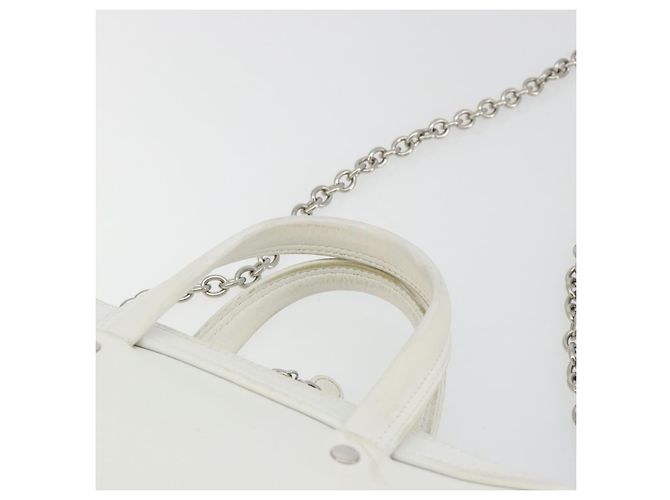 Borsa Duffel Triangle BALENCIAGA in pelle 2way Bianco Argento 527272 Auth bs35637A - vista 8