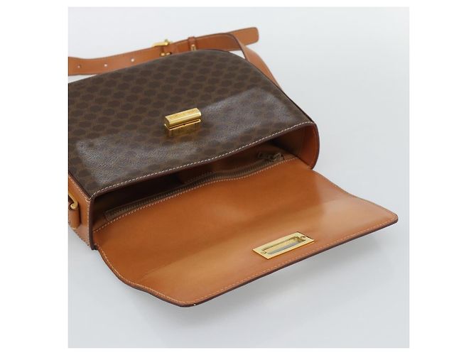16 Céline Borsa a Spalla CELINE Macadam Canvas PVC Pelle Marrone Oro Auth BA14393 D'oro - vista 15