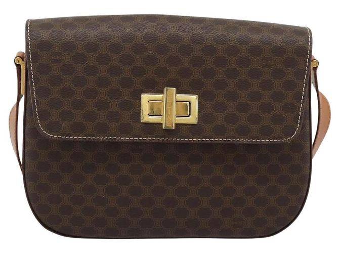 16 Céline Borsa a Spalla CELINE Macadam Canvas PVC Pelle Marrone Oro Auth BA14393 D'oro - vista 2