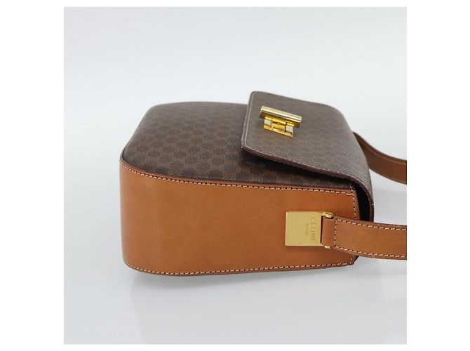 16 Céline Borsa a Spalla CELINE Macadam Canvas PVC Pelle Marrone Oro Auth BA14393 D'oro - vista 5