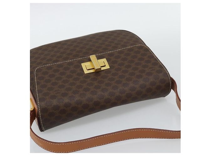 16 Céline Borsa a Spalla CELINE Macadam Canvas PVC Pelle Marrone Oro Auth BA14393 D'oro - vista 6