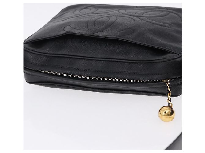 Borsa a tracolla CHANEL Trip Luco co in pelle nera e oro CC Auth ka5247 Nero D'oro - vista 6