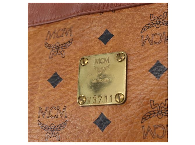 Borsa a Spalla MCM Vicetos Logogram PVC Pelle Marrone Oro Auth 192237 D'oro - vista 15