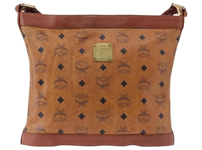 Borsa a Spalla MCM Vicetos Logogram PVC Pelle Marrone Oro Auth 192237 D'oro - vista 2