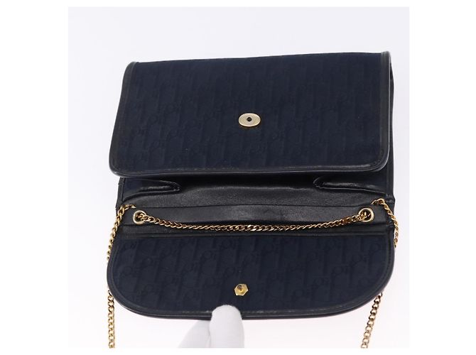 Borsa a tracolla con catena in tela Christian Dior Trotter Navy Gold Auth BA14376 D'oro Blu navy - vista 15