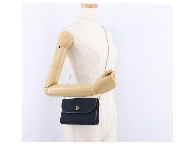 Borsa a tracolla con catena in tela Christian Dior Trotter Navy Gold Auth BA14376 D'oro Blu navy - vista 20