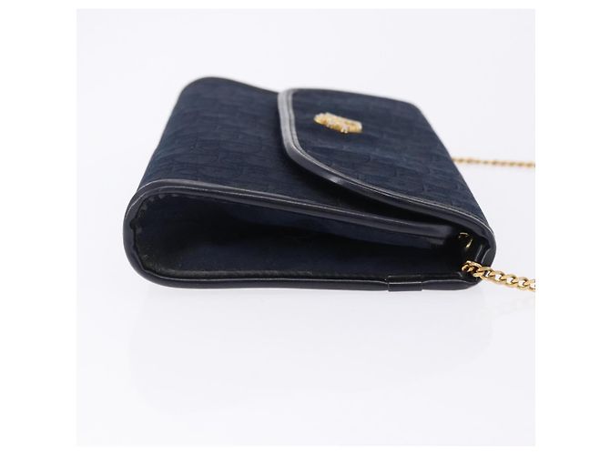 Borsa a tracolla con catena in tela Christian Dior Trotter Navy Gold Auth BA14376 D'oro Blu navy - vista 4