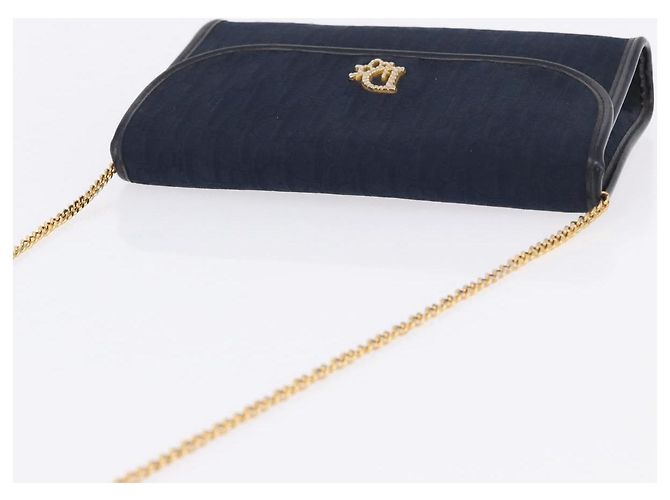 Borsa a tracolla con catena in tela Christian Dior Trotter Navy Gold Auth BA14376 D'oro Blu navy - vista 6