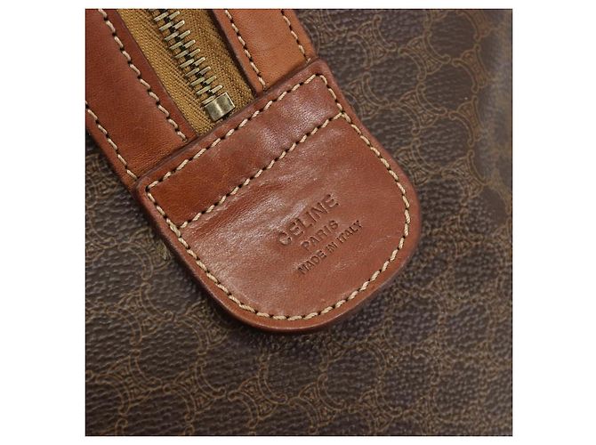 Céline Borsa Boston CELINE Macadam Canvas PVC Pelle Marrone Oro Auth 186570 D'oro - vista 18