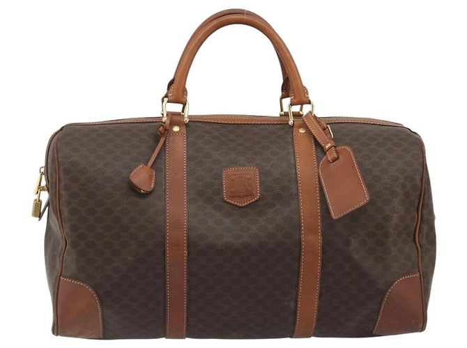 Céline Borsa Boston CELINE Macadam Canvas PVC Pelle Marrone Oro Auth 186570 D'oro - vista 2