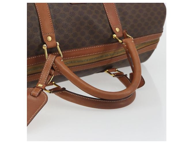Céline Borsa Boston CELINE Macadam Canvas PVC Pelle Marrone Oro Auth 186570 D'oro - vista 7