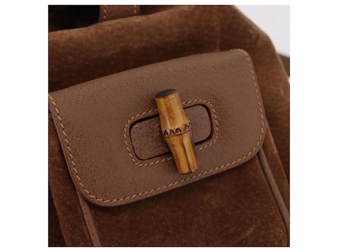 Zaino GUCCI Bamboo Scamosciato Marrone Oro 003 1705 0030 Auth 191888 D'oro - vista 16
