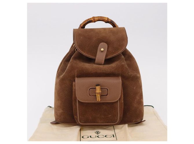 Zaino GUCCI Bamboo Scamosciato Marrone Oro 003 1705 0030 Auth 191888 D'oro - vista 26