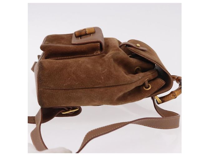 Zaino GUCCI Bamboo Scamosciato Marrone Oro 003 1705 0030 Auth 191888 D'oro - vista 4