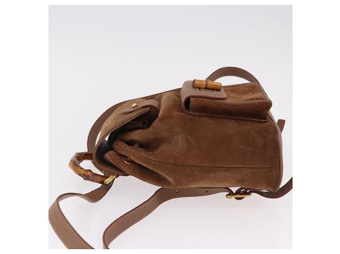 Zaino GUCCI Bamboo Scamosciato Marrone Oro 003 1705 0030 Auth 191888 D'oro - vista 5