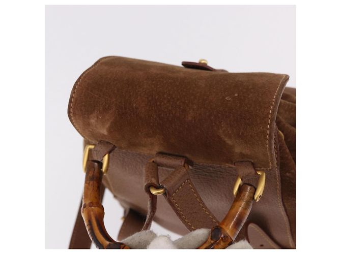 Zaino GUCCI Bamboo Scamosciato Marrone Oro 003 1705 0030 Auth 191888 D'oro - vista 6