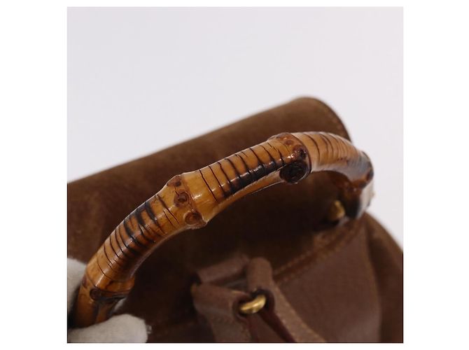 Zaino GUCCI Bamboo Scamosciato Marrone Oro 003 1705 0030 Auth 191888 D'oro - vista 7