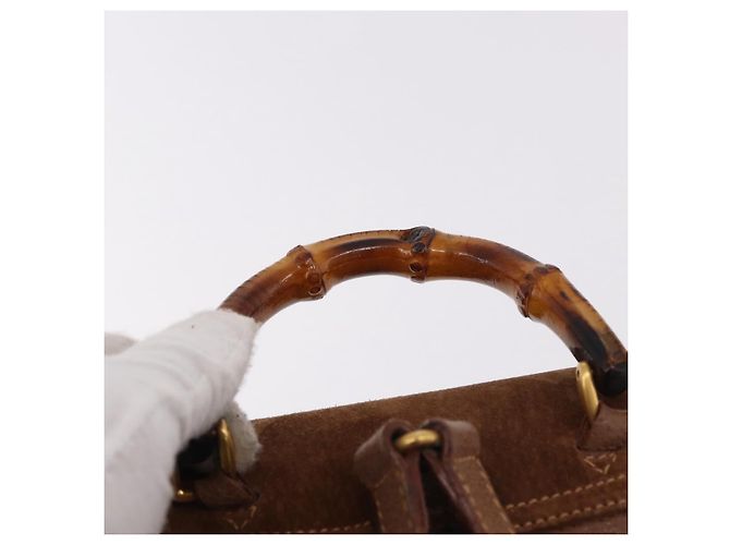 Zaino GUCCI Bamboo Scamosciato Marrone Oro 003 1705 0030 Auth 191888 D'oro - vista 8