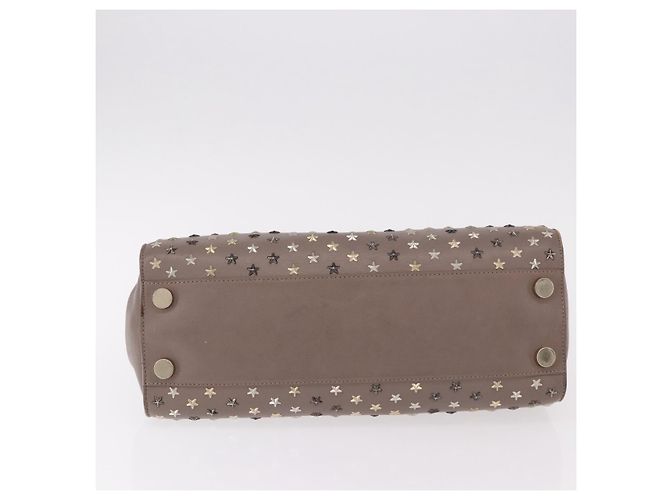 Borsa Jimmy Choo Riley Small Star Studs in pelle grigia e oro Auth bs36088 Marrone D'oro - vista 10