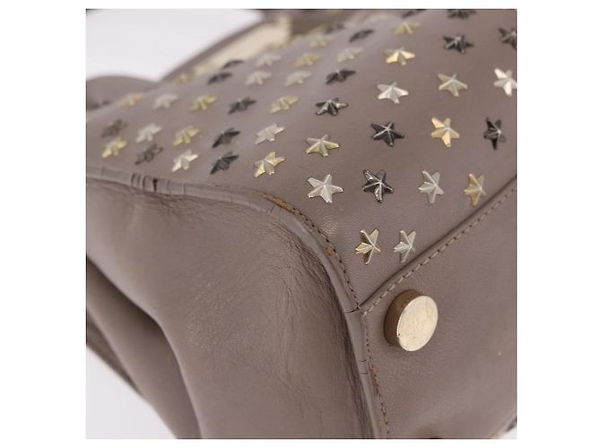 Borsa Jimmy Choo Riley Small Star Studs in pelle grigia e oro Auth bs36088 Marrone D'oro - vista 11
