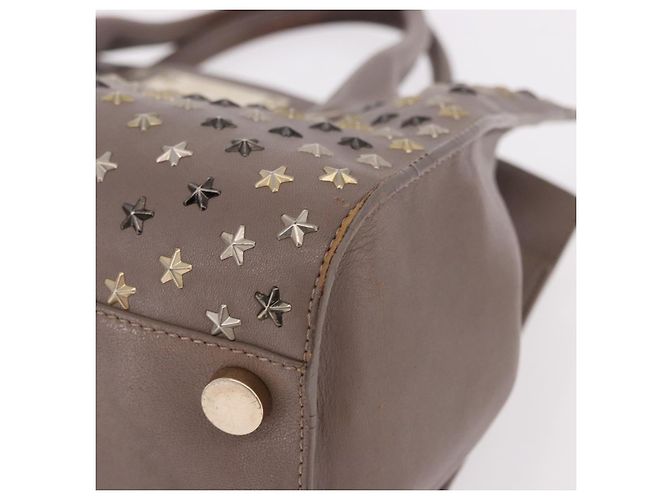 Borsa Jimmy Choo Riley Small Star Studs in pelle grigia e oro Auth bs36088 Marrone D'oro - vista 12