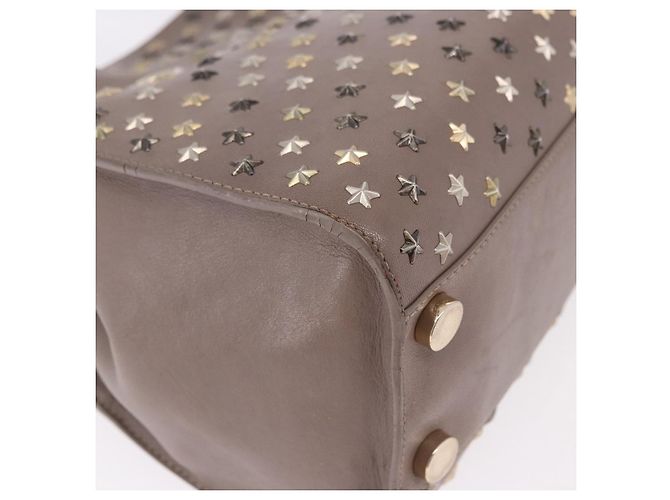 Borsa Jimmy Choo Riley Small Star Studs in pelle grigia e oro Auth bs36088 Marrone D'oro - vista 13