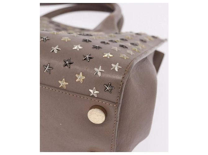 Borsa Jimmy Choo Riley Small Star Studs in pelle grigia e oro Auth bs36088 Marrone D'oro - vista 14