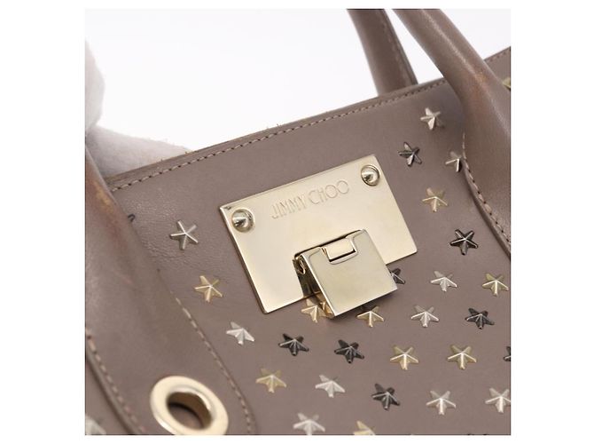 Borsa Jimmy Choo Riley Small Star Studs in pelle grigia e oro Auth bs36088 Marrone D'oro - vista 15