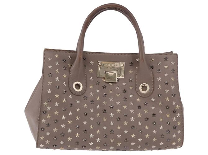 Borsa Jimmy Choo Riley Small Star Studs in pelle grigia e oro Auth bs36088 Marrone D'oro - vista 2