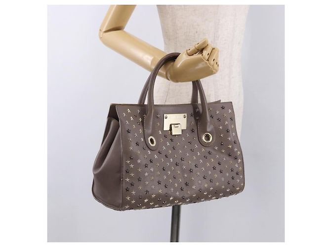 Borsa Jimmy Choo Riley Small Star Studs in pelle grigia e oro Auth bs36088 Marrone D'oro - vista 23