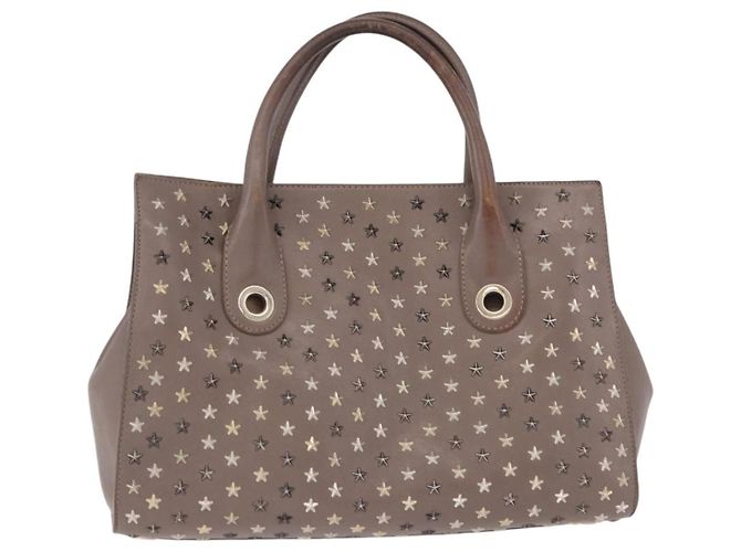 Borsa Jimmy Choo Riley Small Star Studs in pelle grigia e oro Auth bs36088 Marrone D'oro - vista 3