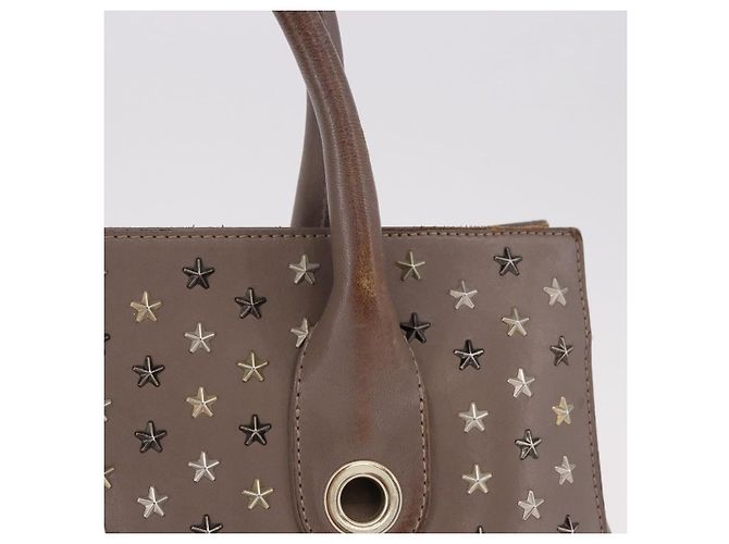 Borsa Jimmy Choo Riley Small Star Studs in pelle grigia e oro Auth bs36088 Marrone D'oro - vista 4