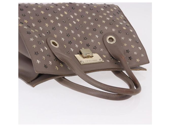 Borsa Jimmy Choo Riley Small Star Studs in pelle grigia e oro Auth bs36088 Marrone D'oro - vista 7