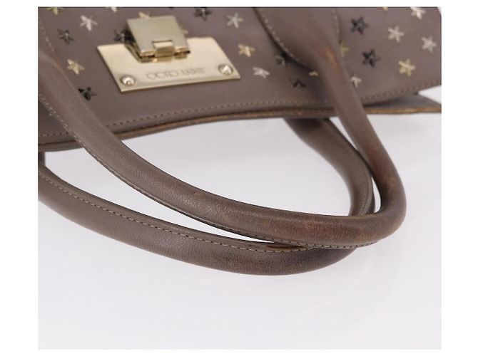 Borsa Jimmy Choo Riley Small Star Studs in pelle grigia e oro Auth bs36088 Marrone D'oro - vista 8