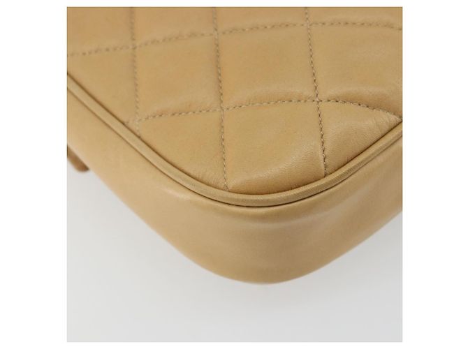CHANEL Borsa a Spalla Matelasse in Pelle di Agnello Beige Oro CC Auth 193017 D'oro - vista 13