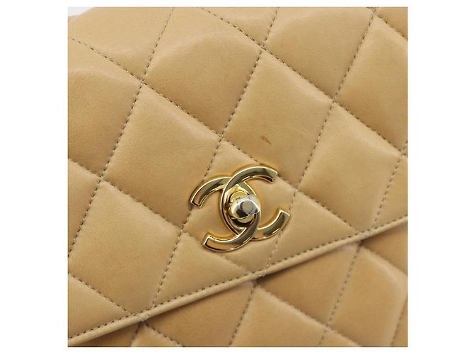 CHANEL Borsa a Spalla Matelasse in Pelle di Agnello Beige Oro CC Auth 193017 D'oro - vista 14