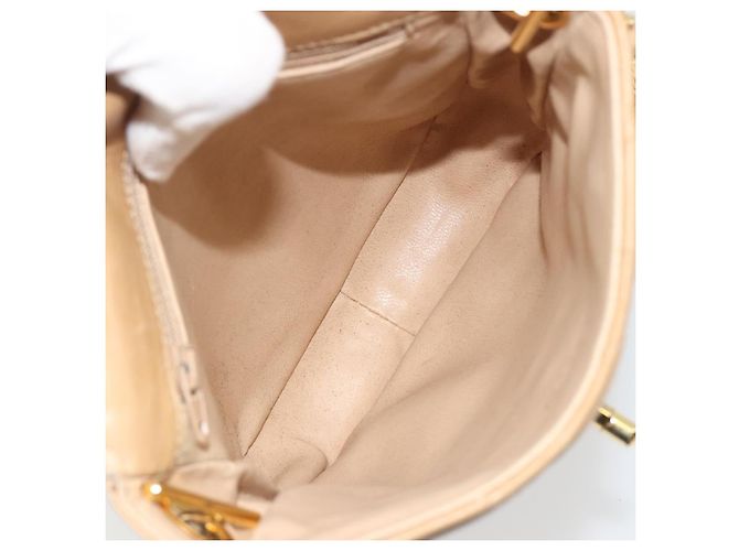 CHANEL Borsa a Spalla Matelasse in Pelle di Agnello Beige Oro CC Auth 193017 D'oro - vista 17