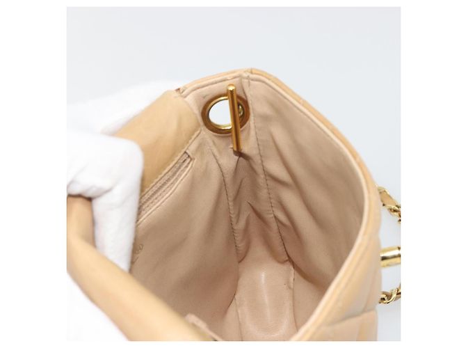CHANEL Borsa a Spalla Matelasse in Pelle di Agnello Beige Oro CC Auth 193017 D'oro - vista 18