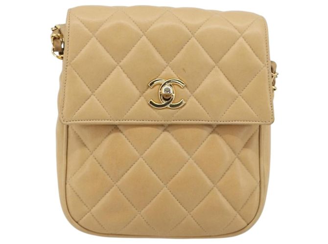 CHANEL Borsa a Spalla Matelasse in Pelle di Agnello Beige Oro CC Auth 193017 D'oro - vista 2