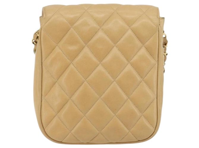 CHANEL Borsa a Spalla Matelasse in Pelle di Agnello Beige Oro CC Auth 193017 D'oro - vista 3