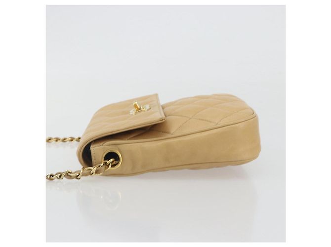 CHANEL Borsa a Spalla Matelasse in Pelle di Agnello Beige Oro CC Auth 193017 D'oro - vista 5
