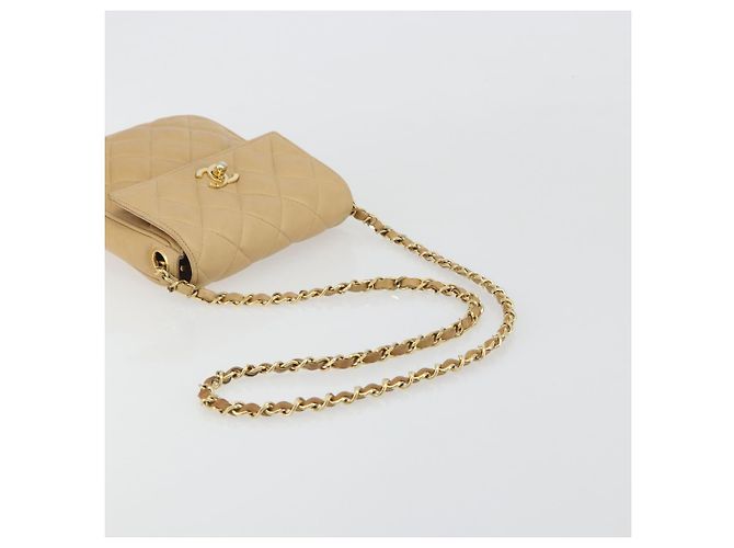 CHANEL Borsa a Spalla Matelasse in Pelle di Agnello Beige Oro CC Auth 193017 D'oro - vista 7